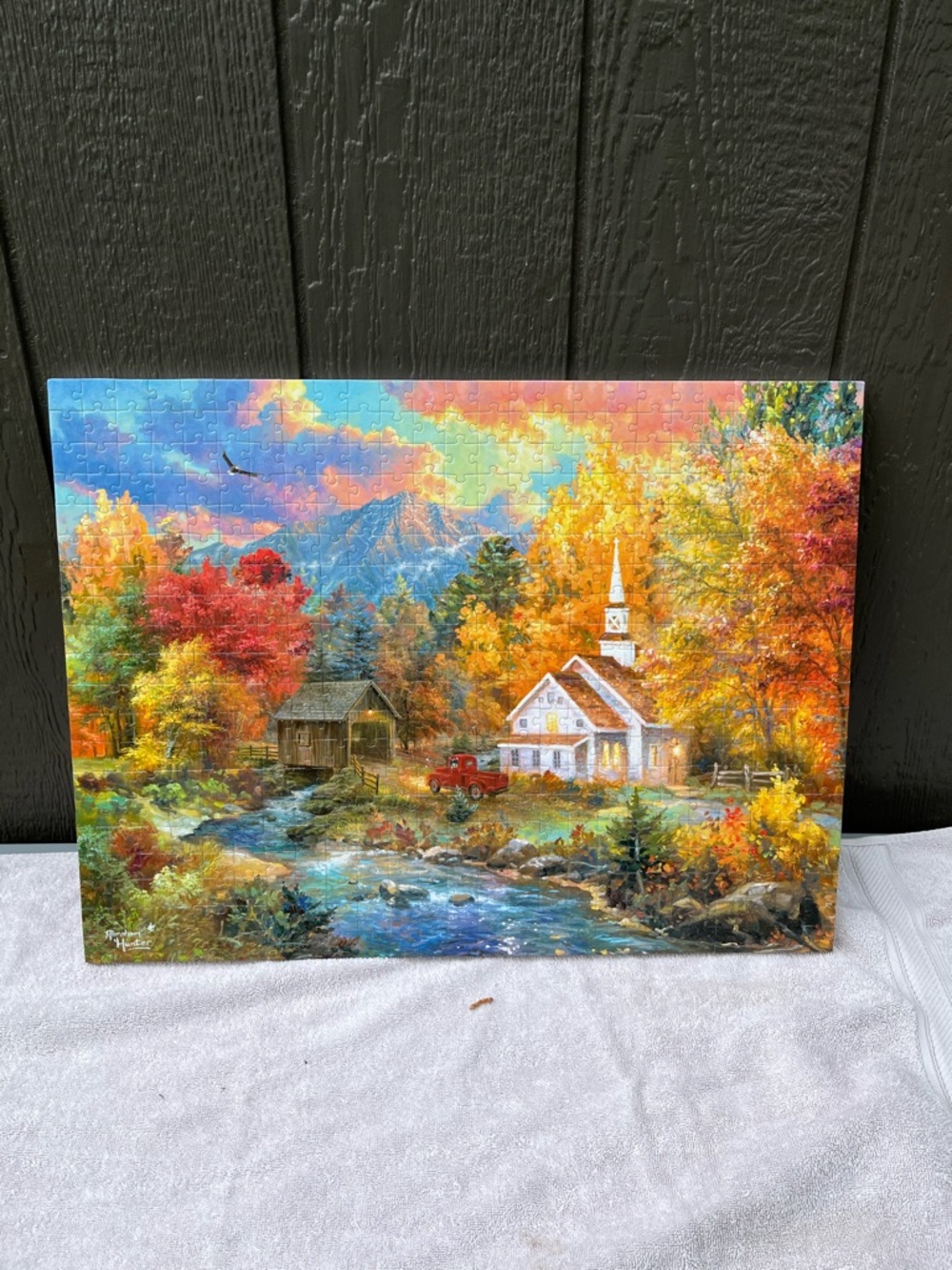 RoseArt Abraham Hunter Church River 500 pc complete puzzle on canvas 24x18 inch